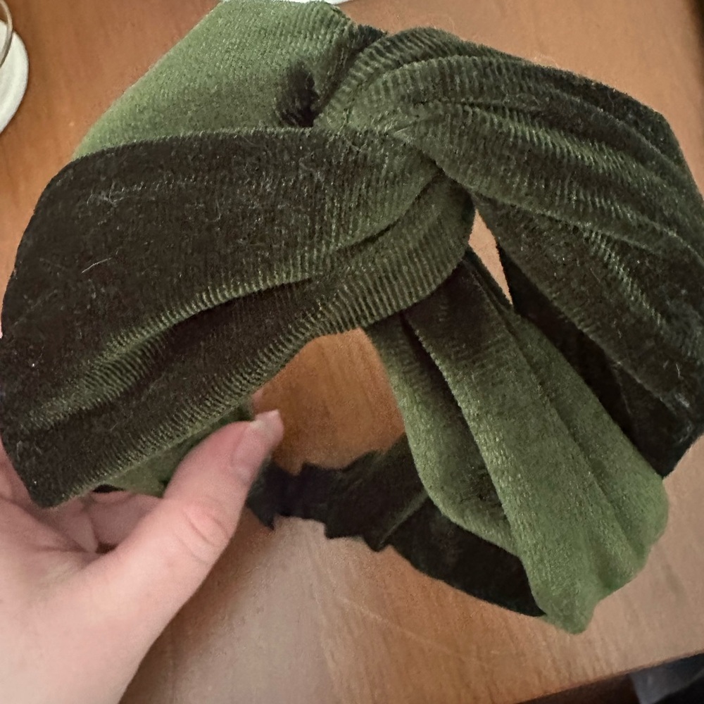Olive Green Velvet Twist Headband - Picture 2 of 3